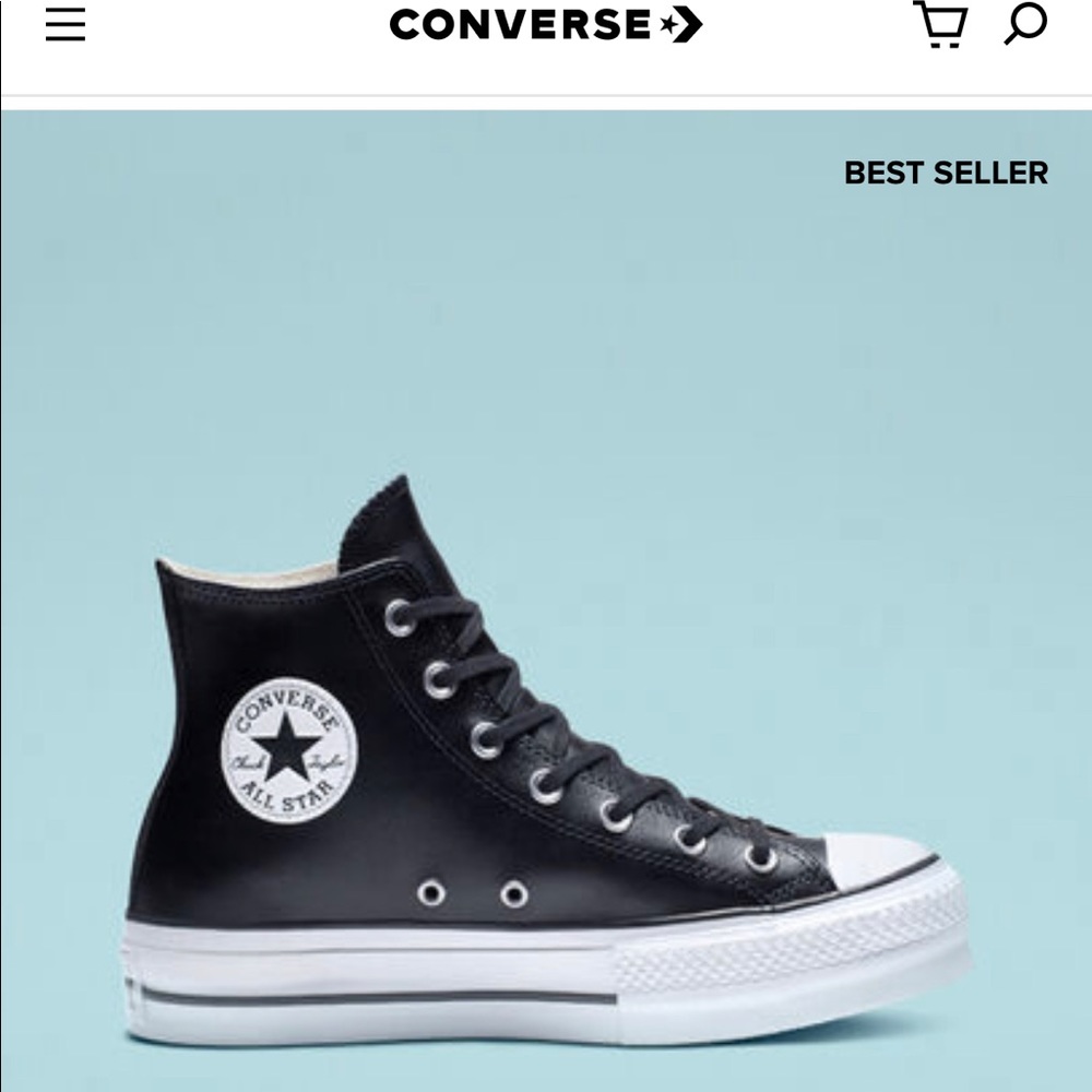 High top platform leather black converse